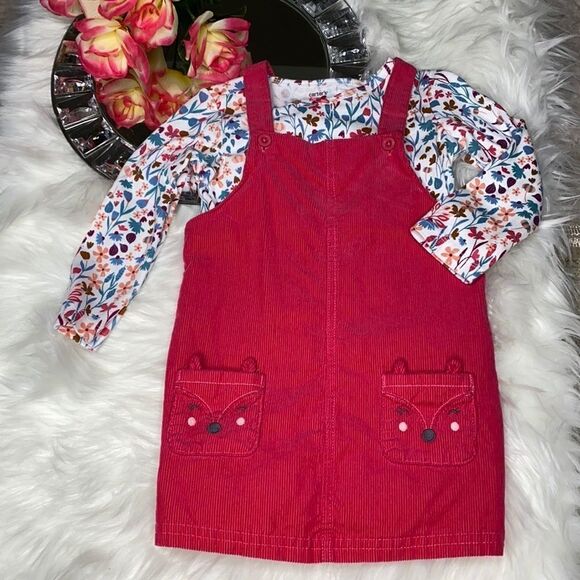 Carter’s Corduroy Overall Dress W Floral Top 24M - Picture 1 of 7